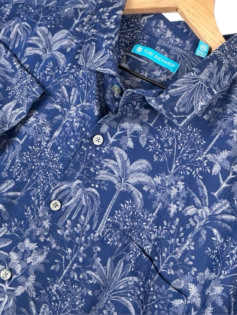 Tori Richard Shirt Mens XL Blue Tropical Palm Hawaiian
